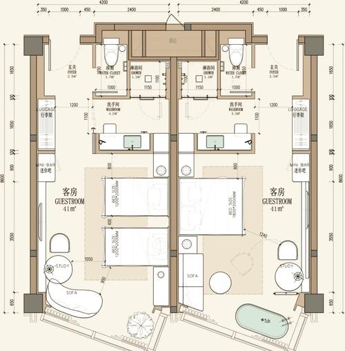 五星级酒店客房平面图