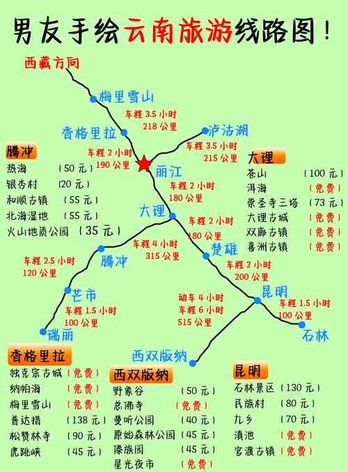 云南旅游必去的景点地图